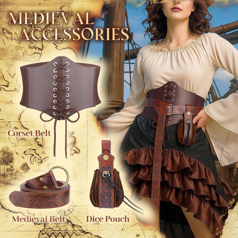 FALETO 3PCS Renaissance Corset Belts for Women Medieval Belt Pouch Pirate Costume Festival Halloween Accessory - Image 4